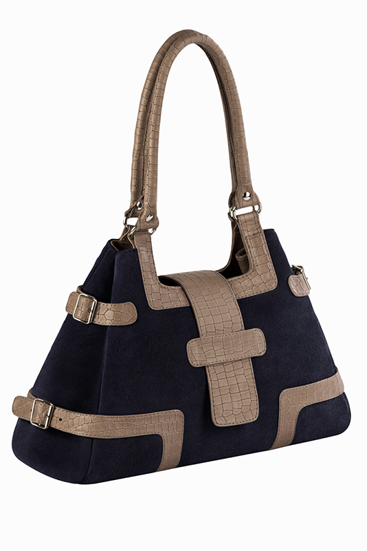 Dress handbag in midnight blue and bronze beige leather - Top view